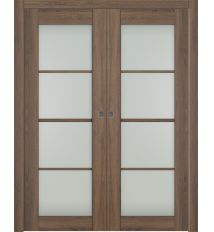 Avon 4 Lite Vetro Pecan Nutwood Double pocket doors