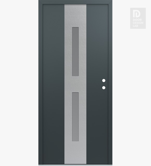 Modern Steel Front Door DIAMOND A6 36" X 80" ANTHRACITE/ANTHRACITE FROSTED GLASS PANEL STAINLESS STEEL LHI