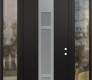 Modern Steel Front Door DIAMOND A9 64" X 96" BLACK/WHITE FROSTED GLASS PANEL STAINLESS STEEL LHI WITH 2 SIDELITES AND TRANSOM CLEAR GLASS