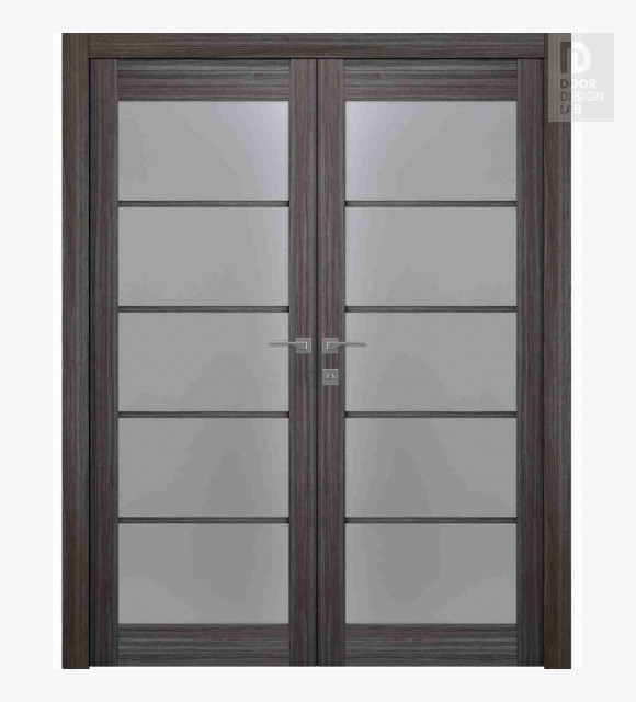 Palladio 5 Lite Vetro Gray Oak Modern Interior Double Swing Doors by Belldinni