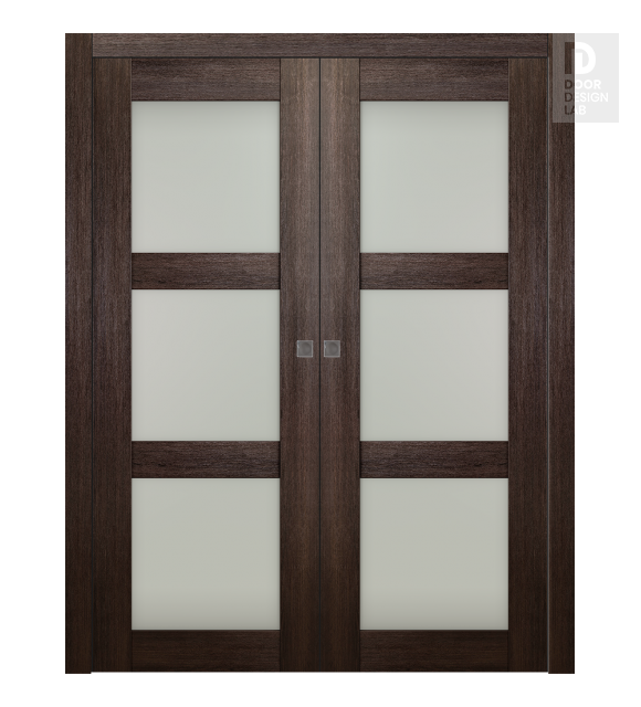 Avon 3 Lite Vetro Veralinga Oak Modern Interior Double Pocket Doors by Belldinni