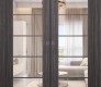 Palladio 5 Lite Clear Vetro Gray Oak Modern Interior Double Pocket Doors by Belldinni