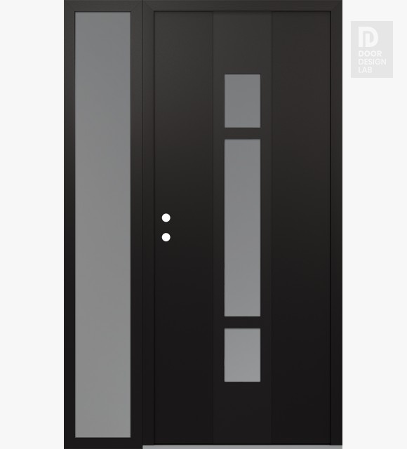 Modern Steel Front Door DIAMOND A9 48" X 80" BLACK/WHITE FROSTED GLASS PANEL BLACK RHI WITH SIDELITE FROSTED GLASS