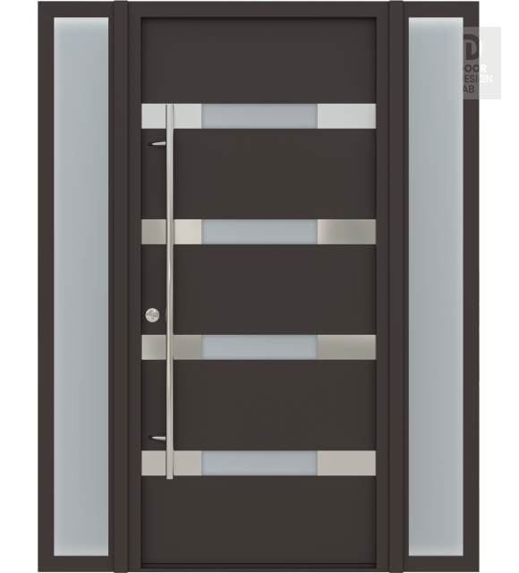 MODERN FRONT STEEL DOOR WITH SIDELITES "AURA" BROWN/WHITE 61 1/16" X 81 11/16" RHI