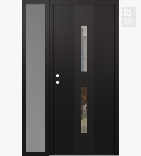 Modern Steel Front Door DIAMOND A6 48" X 80" BLACK/BLACK CLEAR GLASS PANEL BLACK RHI WITH SIDELITE FROSTED GLASS