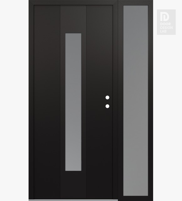 Modern Steel Front Door DIAMOND A1 50" X 80" BLACK/WHITE FROSTED GLASS PANEL BLACK LHI WITH SIDELITE FROSTED GLASS