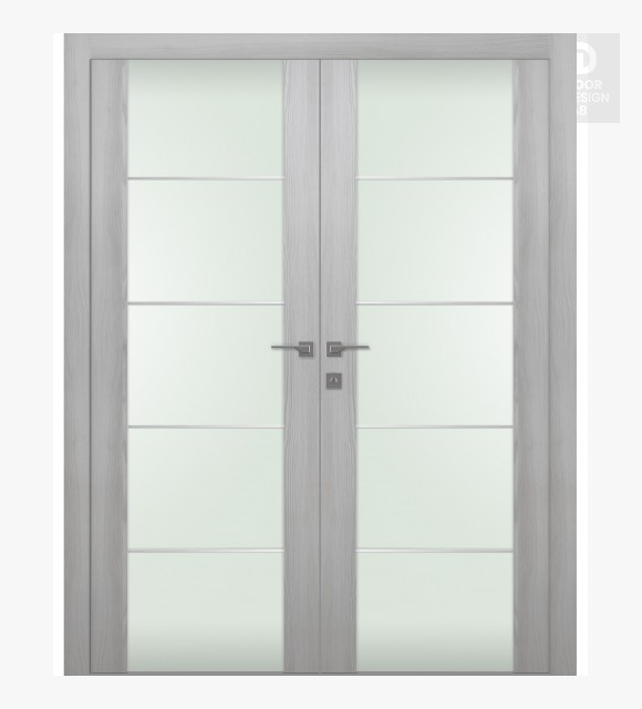 Avon 202 4H Vetro Ribeira Ash Modern Interior Double Swing Doors by Belldinni