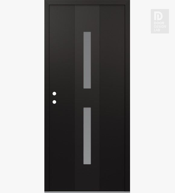 Modern Steel Front Door DIAMOND A6 36" X 80" BLACK/WHITE FROSTED GLASS PANEL BLACK RHI
