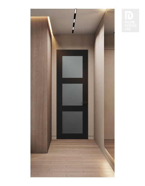 Avon 3 Lite Vetro Black Matte Modern Interior Frameless Door by Belldinni