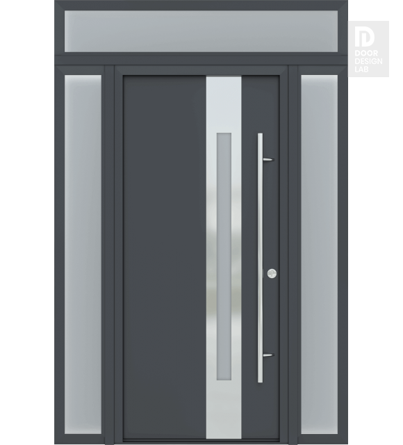 MODERN FRONT STEEL DOOR ZEPHYR ANTRACIT/WHITE 61 1/16" X 95 11/16" LHI + SIDELITE LEFT/RIGHT + TRANSOM