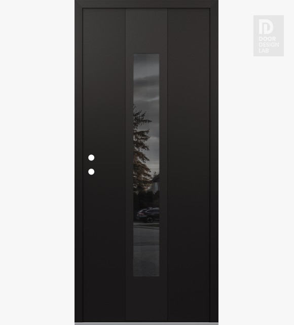 Modern Steel Front Door DIAMOND A1 36" X 80" BLACK/BLACK MIRRORED GLASS PANEL BLACK RHI