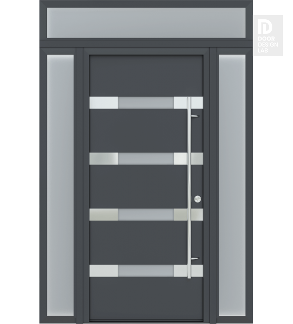 MODERN FRONT STEEL DOOR AURA ANTRACIT/WHITE 61 1/16" X 95 11/16" LHI + SIDELITE LEFT/RIGHT + TRANSOM