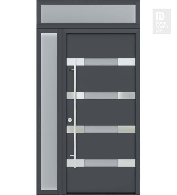 MODERN FRONT STEEL DOOR AURA ANTRACIT/WHITE 49 1/4" X 95 11/16" RHI + SIDELITE LEFT/TRANSOM