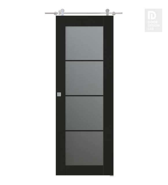 Avon 4 Lite Vetro Black Matte Modern Interior Barn Door by Belldinni