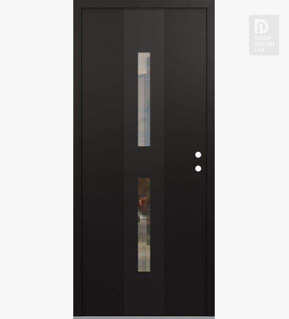 Modern Steel Front Door DIAMOND A6 36" X 80" BLACK/BLACK CLEAR GLASS PANEL BLACK LHI
