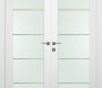 Palladio 202 4H Gold Strips Vetro Bianco Noble Modern Interior Double Swing Doors by Belldinni