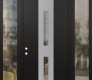 Modern Steel Front Door DIAMOND A6 64" X 96" BLACK/BLACK CLEAR GLASS PANEL STAINLESS STEEL RHI WITH 2 SIDELITES AND TRANSOM CLEAR GLASS