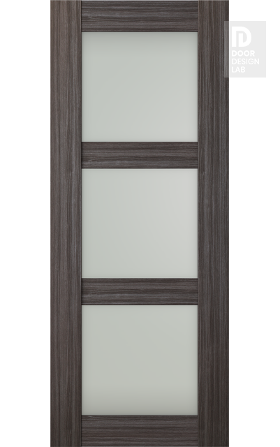 Modern Interior DOOR SLAB PALLADIO 3 LITE VETRO GRAY OAK 36" X 96" X 1 9/16" TEMPERED FROSTED GLASS
