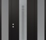 Modern Steel Front Door DIAMOND A4 64" X 96" BLACK/WHITE FROSTED GLASS PANEL STAINLESS STEEL RHI WITH 2 SIDELITES AND TRANSOM FROSTED GLASS