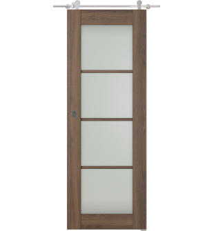 Avon 4 Lite Vetro Pecan Nutwood Barn doors