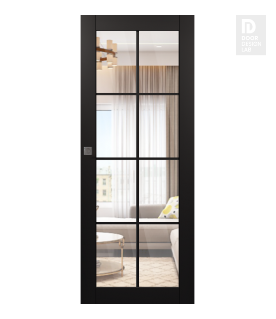 Avon 8 Lite Clear Vetro Black Matte Modern Interior Hidden Barn Door by Belldinni