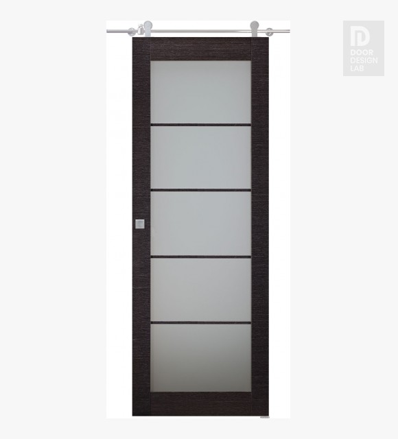 Avanti 5 Lite Vetro Black Apricot Modern Interior Barn Door by Belldinni