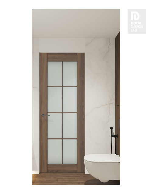 Avon 8 Lite Vetro Pecan Nutwood Modern Interior Frameless Door by Belldinni