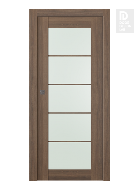 Avon 5 Lite Vetro Pecan Nutwood Modern Interior Pocket Door by Belldinni