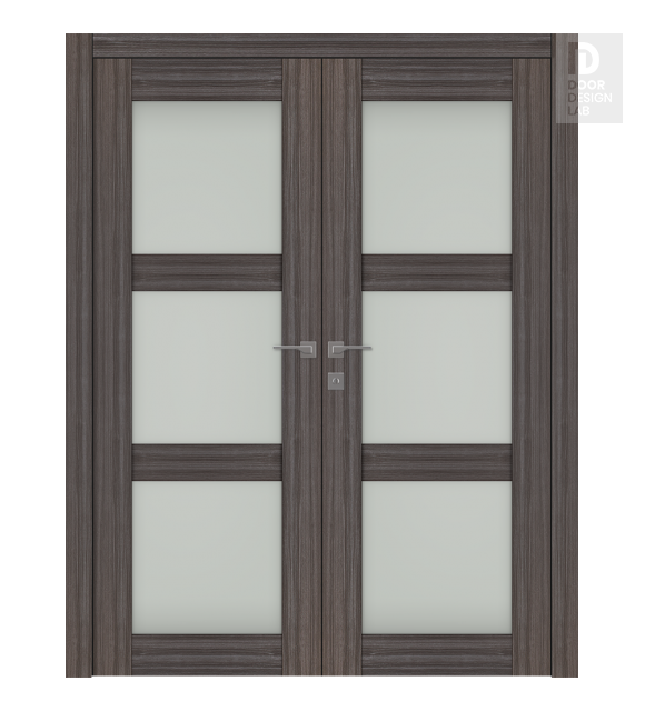 Palladio 3 Lite Vetro Gray Oak Modern Interior Double Swing Doors by Belldinni