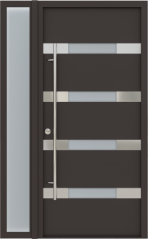 MODERN FRONT STEEL DOOR AURA BROWN/WHITE 49 1/4" X 81 11/16" RHI + SIDELITE LEFT