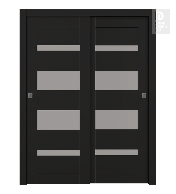 Avon 07-01 Vetro Black Matte Modern Interior Bypass Doors by Belldinni