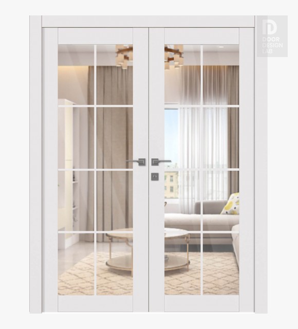 Smart Pro 8 Lite Clear Vetro Polar White Modern Interior Double Swing Doors by Belldinni