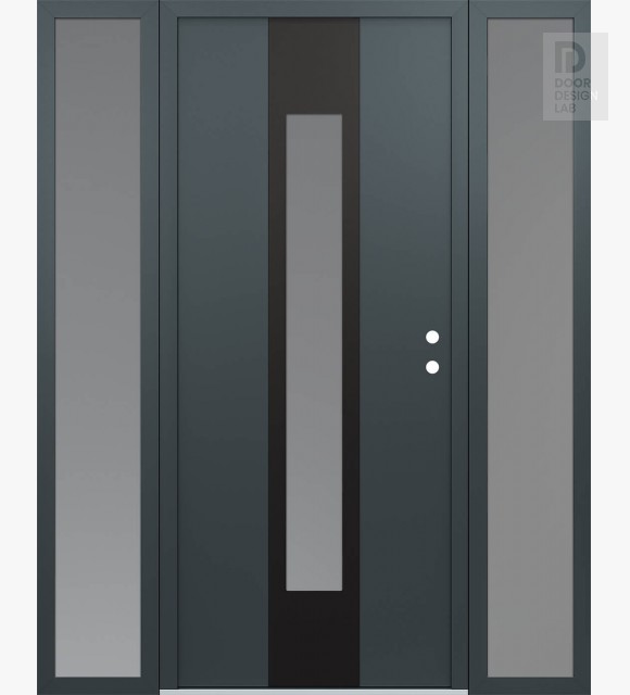 Modern Steel Front Door DIAMOND A1 64" X 80" ANTHRACITE/ANTHRACITE FROSTED GLASS PANEL BLACK LHI WITH 2 SIDELITES FROSTED GLASS