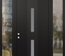 Modern Steel Front Door DIAMOND A6 64" X 96" BLACK/WHITE FROSTED GLASS PANEL BLACK RHI WITH 2 SIDELITES AND TRANSOM CLEAR GLASS