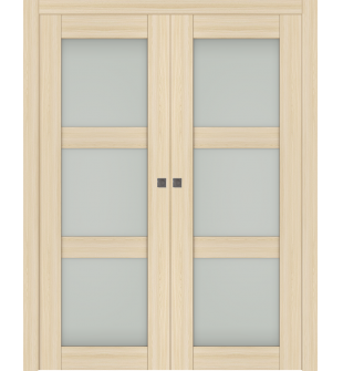 Avon 3 Lite Vetro Loire Ash Double pocket doors