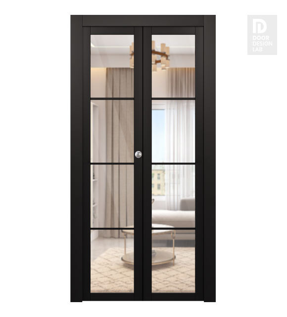Avon 4 Lite Clear Vetro Black Matte Modern Interior Bifold Doors by Belldinni