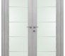 Avon 202 4H Vetro Ribeira Ash Modern Interior Double Swing Doors by Belldinni