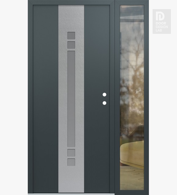 Modern Steel Front Door DIAMOND A4 52" X 80" ANTHRACITE/ANTHRACITE FROSTED GLASS PANEL STAINLESS STEEL LHI WITH SIDELITE CLEAR GLASS