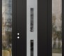 Modern Steel Front Door DIAMOND A6 68" X 96" BLACK/BLACK MIRRORED GLASS PANEL STAINLESS STEEL RHI WITH 2 SIDELITES AND TRANSOM CLEAR GLASS
