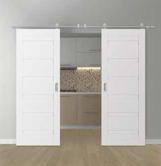 DOUBLE BARN DOOR LOUVER RIBEIRA ASH 60" X 80" X 1 3/4" STAINLESS STEEL HARDWARE