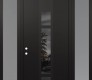 Modern Steel Front Door DIAMOND A9 68" X 96" BLACK/BLACK MIRRORED GLASS PANEL BLACK RHI WITH 2 SIDELITES AND TRANSOM FROSTED GLASS