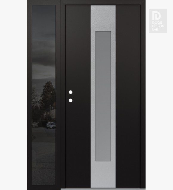 Modern Steel Front Door DIAMOND A1 50" X 80" BLACK/WHITE FROSTED GLASS PANEL STAINLESS STEEL RHI WITH SIDELITE MIRRORED GLASS