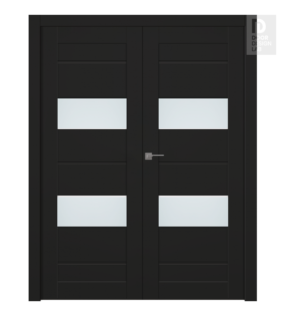 Vita Vetro Black Matte Modern Interior Double Swing Doors by Belldinni