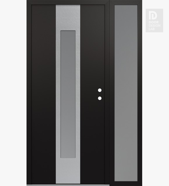 Modern Steel Front Door DIAMOND A1 48" X 80" BLACK/WHITE FROSTED GLASS PANEL STAINLESS STEEL LHI WITH SIDELITE FROSTED GLASS