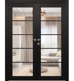 Avon 5 Lite Clear Vetro Black Matte Double doors