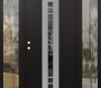 Modern Steel Front Door DIAMOND A4 64" X 80" BLACK/BLACK MIRRORED GLASS PANEL STAINLESS STEEL RHI WITH 2 SIDELITES CLEAR GLASS