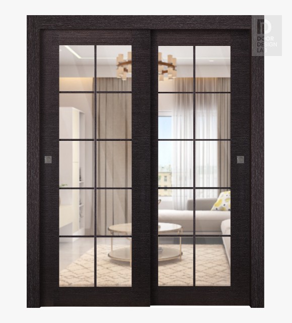 Avanti 10 Lite Clear Vetro Black Apricot Modern Interior Bypass Doors by Belldinni