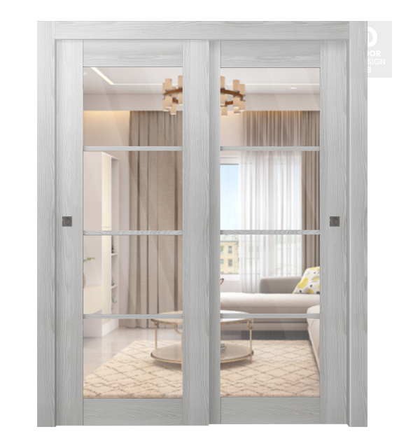 Avon 4 Lite Clear Vetro Ribeira Ash Modern Interior Bypass Doors by Belldinni
