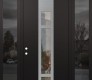 Modern Steel Front Door DIAMOND A9 60" X 96" BLACK/BLACK CLEAR GLASS PANEL STAINLESS STEEL RHI WITH 2 SIDELITES AND TRANSOM MIRRORED GLASS