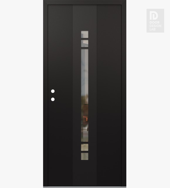 Modern Steel Front Door DIAMOND A4 36" X 80" BLACK/BLACK CLEAR GLASS PANEL BLACK RHI